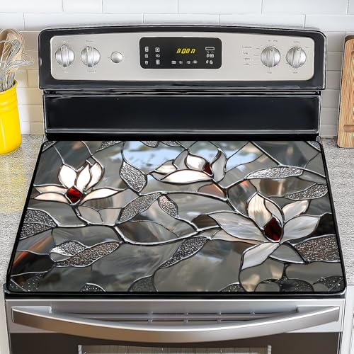 Image of NYZE Stove Cover for Electric and Glass Stove Tops 3-in-1 Stove Mat, Heat Resistant Counter Protector Mat, Non-Slip Surface & Drying Rack (Retro Flowers, 28.5 inchLx20.5 inchW)