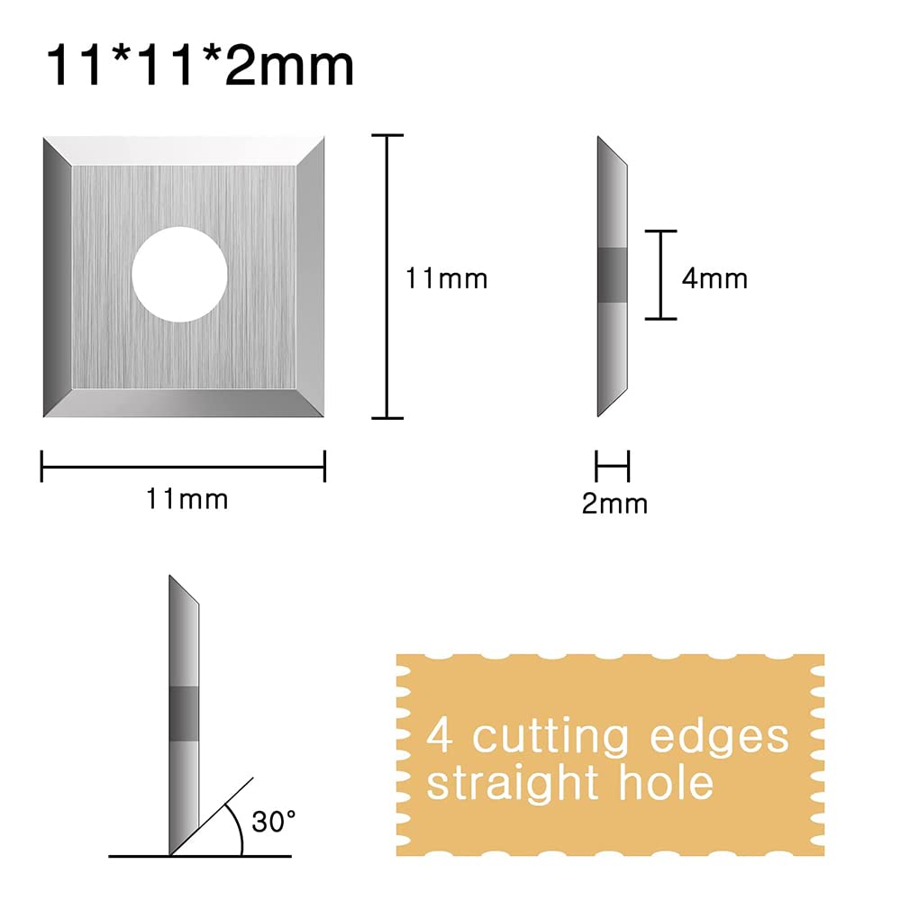 10 PièCes en Carbure de Bois InsèRe des Fraises pour Outil de Tournage de Tour à Bois 11X11X2.0Mm-30° Jeu D'Outils de Tournage sur Bois Match, Argent