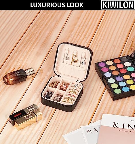 Image of 14 Slots Travel Jewelry Organizer Box for Women | Jewellery Storage Case with Ring Holder, Necklace Hooks & Removable Dividers | Mini Vanity Box for Earrings, Rings & Accessories - Black