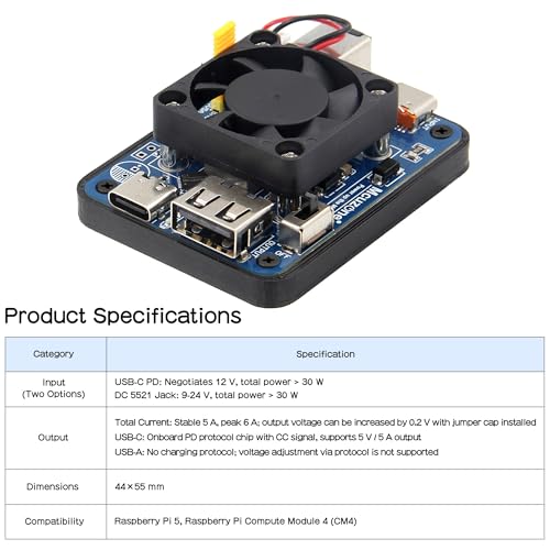Module d'alimentation 5V 5A pour Raspberry Pi 5 avec double entrée DC et USB-C - 2