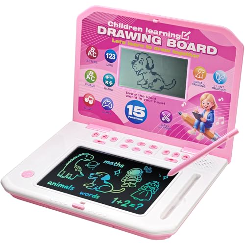 Happiegg Kids Laptop 2-in-1 LCD Drawing Board & Learning Toy Pink