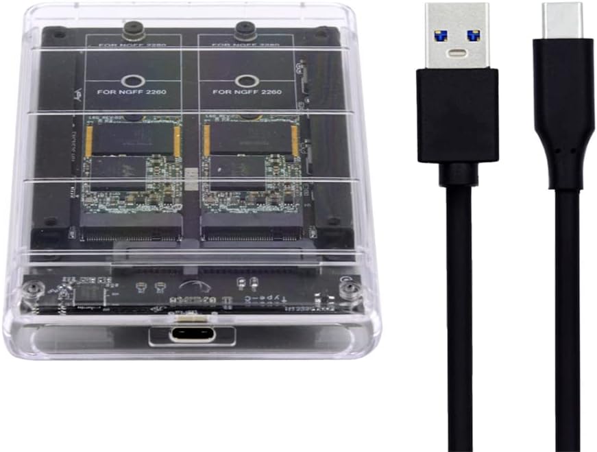 NFHK Dual NGFF B+M-Key M.2 SSD Card JOBD Raid0 Span Bridge to USB3.0 Type-C USB-C 2.5inch SATA Combo Enclosure