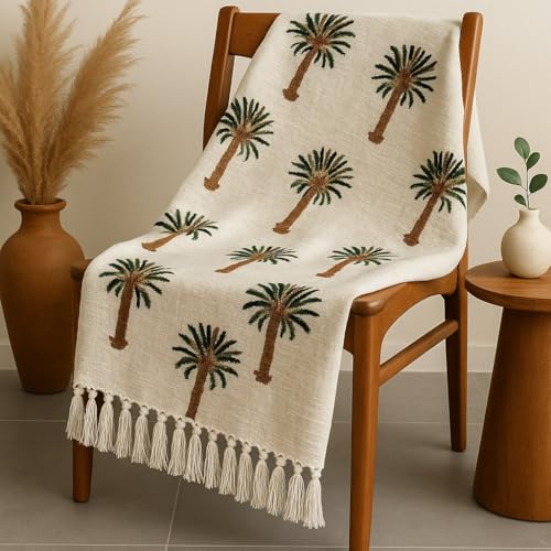 Image of Premium Cotton Palm Tree Printed Throw Blanket | 50x60 Inches Multicolor Design Throw for Sofa, Chairs, Bedroom & Home | Skin-Friendly & Lightweight | 200 Thread Count