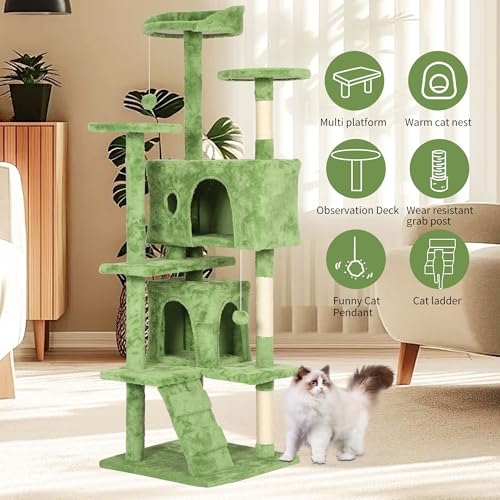 Image of BestPet | 70 inch Cat Tree Tower | Green | Sturdy Multi-Level Cat Tree