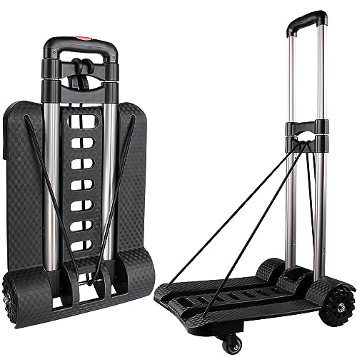 APOXCON Folding Hand Truck, 270 LB Heavy Duty Dolly Cart with Two 360Â° Rotating Front Wheels & Two Rear Tank Wheels, Aluminum Lightweight Luggage Cart for Moving Home Office Shopping Travel Use