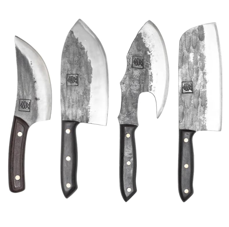 COOLINA Unique 4 Knife Set - Premium High-Carbon Steel Kitchen Knives for Meat Lovers - Altomino Butcher Knife, Galba Heavy-Duty Knife, Machado Rib Splitter, & Kapeni Cleaver