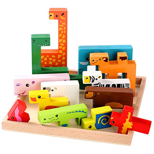 Lewo Wooden Puzzle Brain Teasers Toy Building Blocks Game Wood Puzzles Intelligence Educational Toys for Preschool Children Kids