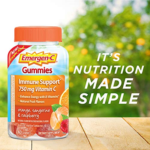 Emergen-C 750Mg Vitamin C Gummies For Adults, Immune Support With B Vitamins, Gluten Free, Orange, Tangerine And Raspberry Flavors - 63 Count #TOP4