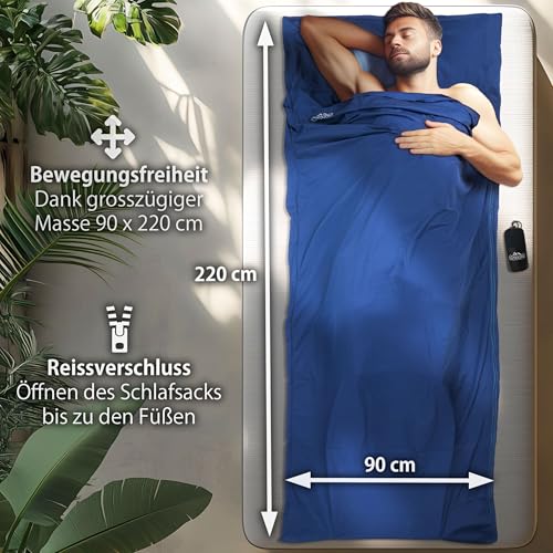 Outdoro Sac de couchage de refuge – seulement 210 g en microfibre Microlight – Sac de couchage de voyage ultra léger – Petit, fin et compact – Coutil, feuille de voyage – Image 3