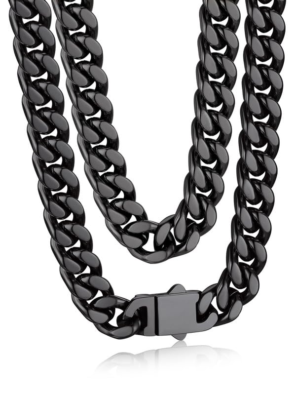 Bandmax Mens Stainless Steel Chain Necklaces 5/7/9/12 MM Chunky Miami Cuban Link Chain Necklace Bracelet Silver/Gold/Black Chains for Men 18