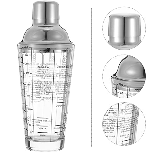 DOITOOL Glazen Cocktail Shaker Gedrukt met Recepten, 400ml Martini Shaker Drink Shaker, RVS Mixing Shaker, Lekbestendig… - Image 5