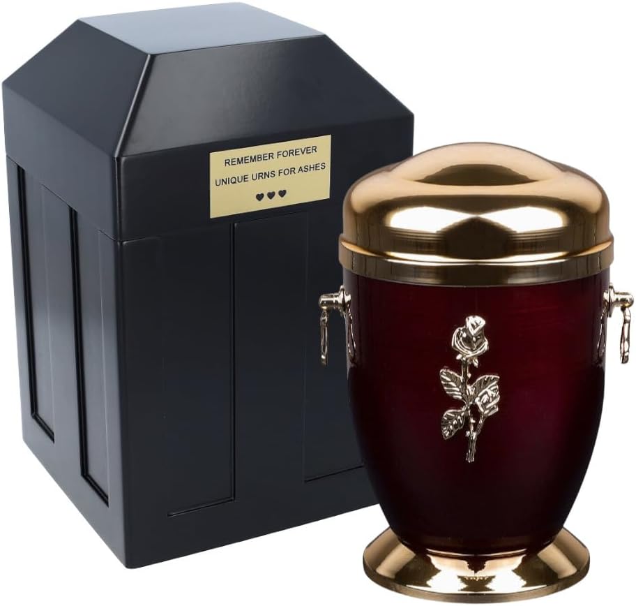 Burial Set – Metal Urn with Protective Vault - Funeral Set Complete cremation burial kit (Cross/Vault/Plaque)