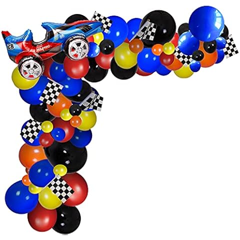 121 Pcs Racing Car Balloons Arch Garland Kit Decorations, Race Car Foil Balloons Checker Flag for Monster Truck Party , Finish Line Race Car,Nascar Party Supplies (Racing Car) Cover