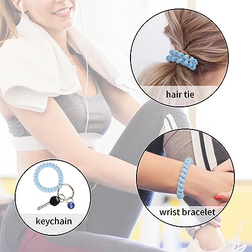 Image of QIUTIMIY 6PCS Wristlet Keychain, Colorful Spiral Coil Hair Tie for Women, Sauna Accessaries Wrist Coil Key Ring Key Holder