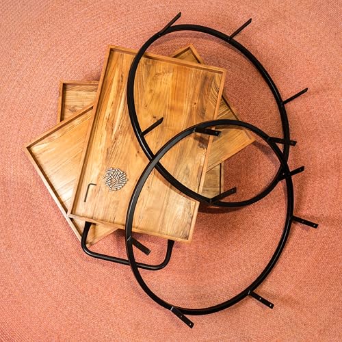 Image of DIY PopnRoll Trolley - Acacia Wood and Metal Trolley with Wheels - Multipurpose Mobile Serving Trolley for Parties, Dining, and Home Bar (32.5x19.75x32.75 inches)
