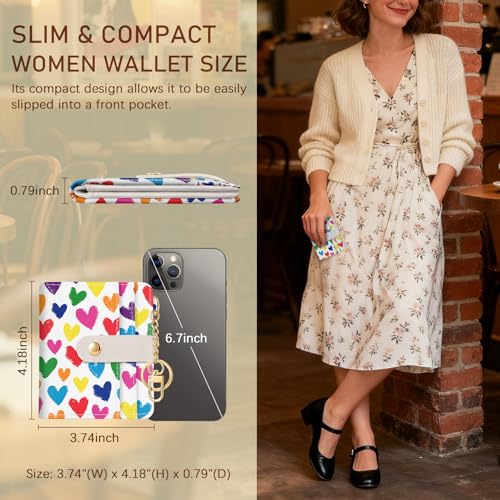Image of Jogjam Raining Hearts Rfid Ladies Wallet, Small Slim Thin Compact Credit Card Women Wallet, PU Leather Bifold Cash Zipper Coin Pocket ID Window for Female