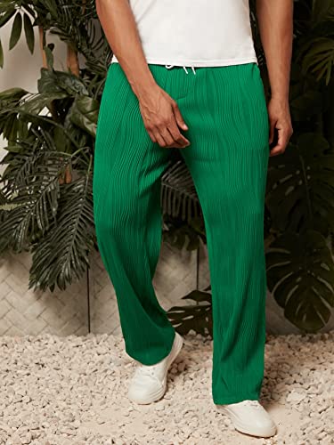 WDIRARA Men's Drawstring High Waist Straight Leg Long Pants Casual Pants3