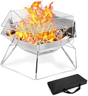 Odoland Collapsible Campfire Grill Camping Fire Pit, 304 Stainless Steel Grill Gate, Heavy Duty Portable Camping Grill with Carrying Bag