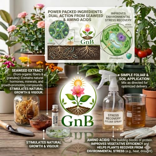 Image of GnB Seaweed Extract Fertilizer 500 ml, 100% Organic | Growth Booster | Strong Roots & Healthy Plants | Bio Fertilizer for Flowers, Fruits & Garden | Enhances Growth of all plants | Mix in Water & Use