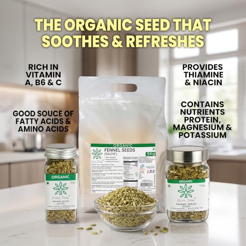 Image of Pure Tree Certified Organic Fennel Seeds | 5 Kg / 5000 g | Saunf, Variyali | Perumjeerakam Whole Spices Sombu Whole | Fennel seeds Saunf | Organic Saunf Rich Flavour Sombu