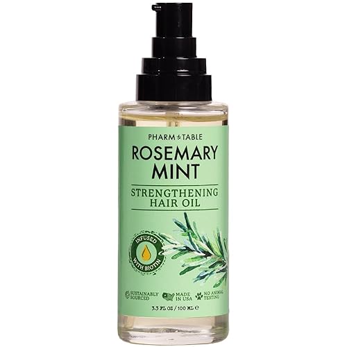 PHARM TO TABLE Aceite para el cabello de romero y menta, infundido con biotina, nutre el cuero cabelludo, estimula el crecimiento del cabello, 3.5