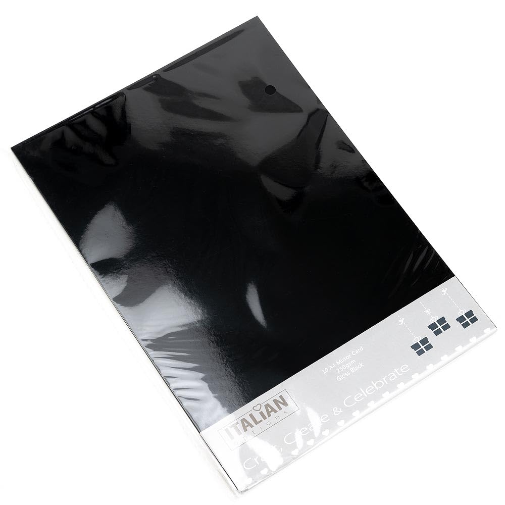 Italian Options 250GSM Mirror Card Craft Paper 10 Sheets, A4 Size, Gloss Black
