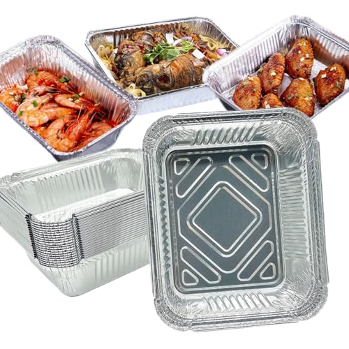 Cutiolly Bandejas de Aluminio,25pcs Bandejas para Hornear Aluminio, Bandejas Barbacoa,Bandejas de Papel de Aluminio,Aluminum Drip Pans,Bandejas de Goteo,para Hornear Asar Parrilla Cocinar