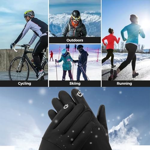 Image of Zibuyu Hand Gloves for Winter, Black Cycling Gloves, Water-Repellent, Touchscreen Gloves, Windproof Running Gloves, Non-Slip for Men and Women, for Running, Cycling, Climbing