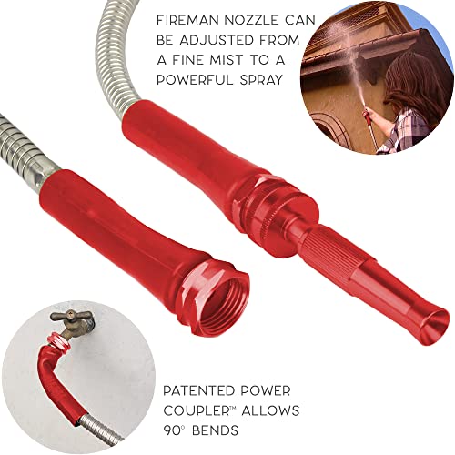 Bernini Pro Series Metal Garden Hose 75 Ft Super Flexible Garden Hose, Lightweight No Kink Puncture Resistant 304 Stainless Steel Hose With Aluminum Spray Nozzle & Patented Power Couplers (75', Red) #TOP1