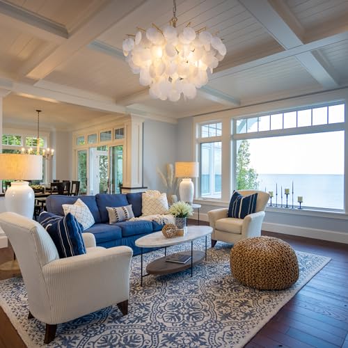 TOCHIC Capiz Shell Chandelier, 6 Light Modern Coastal Light Fixture for Bedroom Gold Chandelier for Dining Room Living Room Nature Seashell Pendant Light Fixture for Kitchen, Foyer, Entryway 22" - Image 5