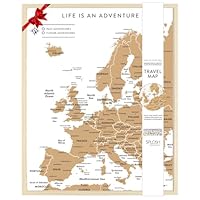 Splosh Travel Map - Desk Pin Board Europe Map in White, Wooden Frame. Travel Map Corkboard with 100 Pins in 2 Colours to Mark Your Past and Future Adventures