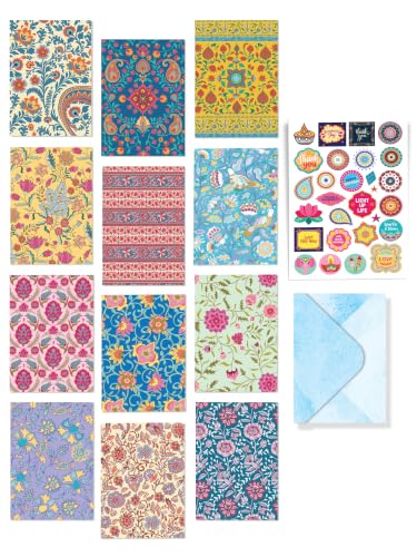 Image of DOODLE Ethnic Floral Blank Notecards with Envelopes - Set of 24 Mini Greeting Cards with 24 Envelopes & 48 Stickers | Thank You Notes, Gift Enclosures & All Occasion Cards