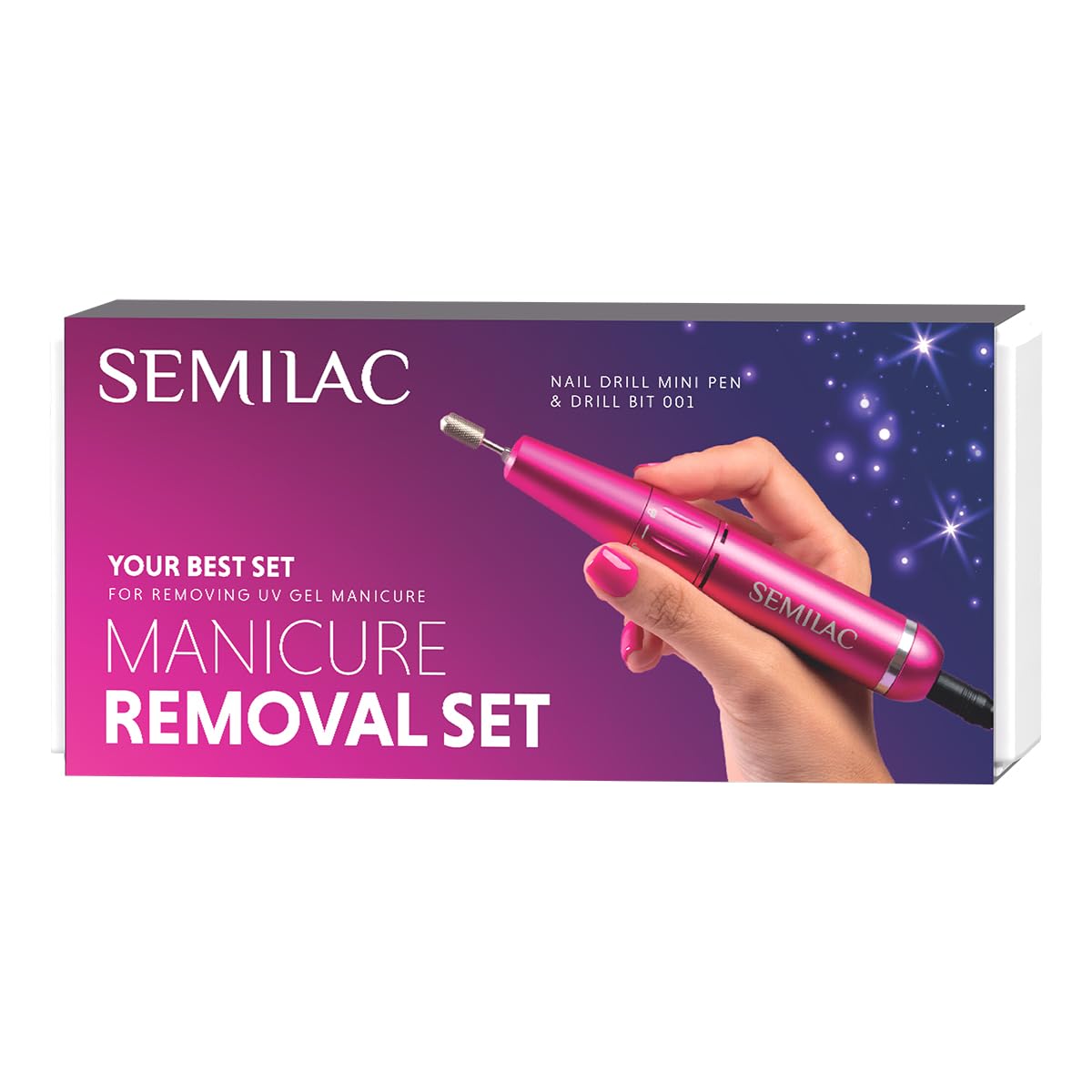 Semilac Kit de eliminación de manicura, mini bolígrafo + fresa cilíndrica 001