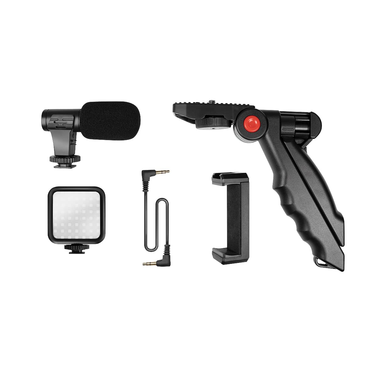 LogiLink Vlogger - Kit con luce LED (36 LED), microfono e treppiede, per smartphone da 4,7 a 7", colore: Nero