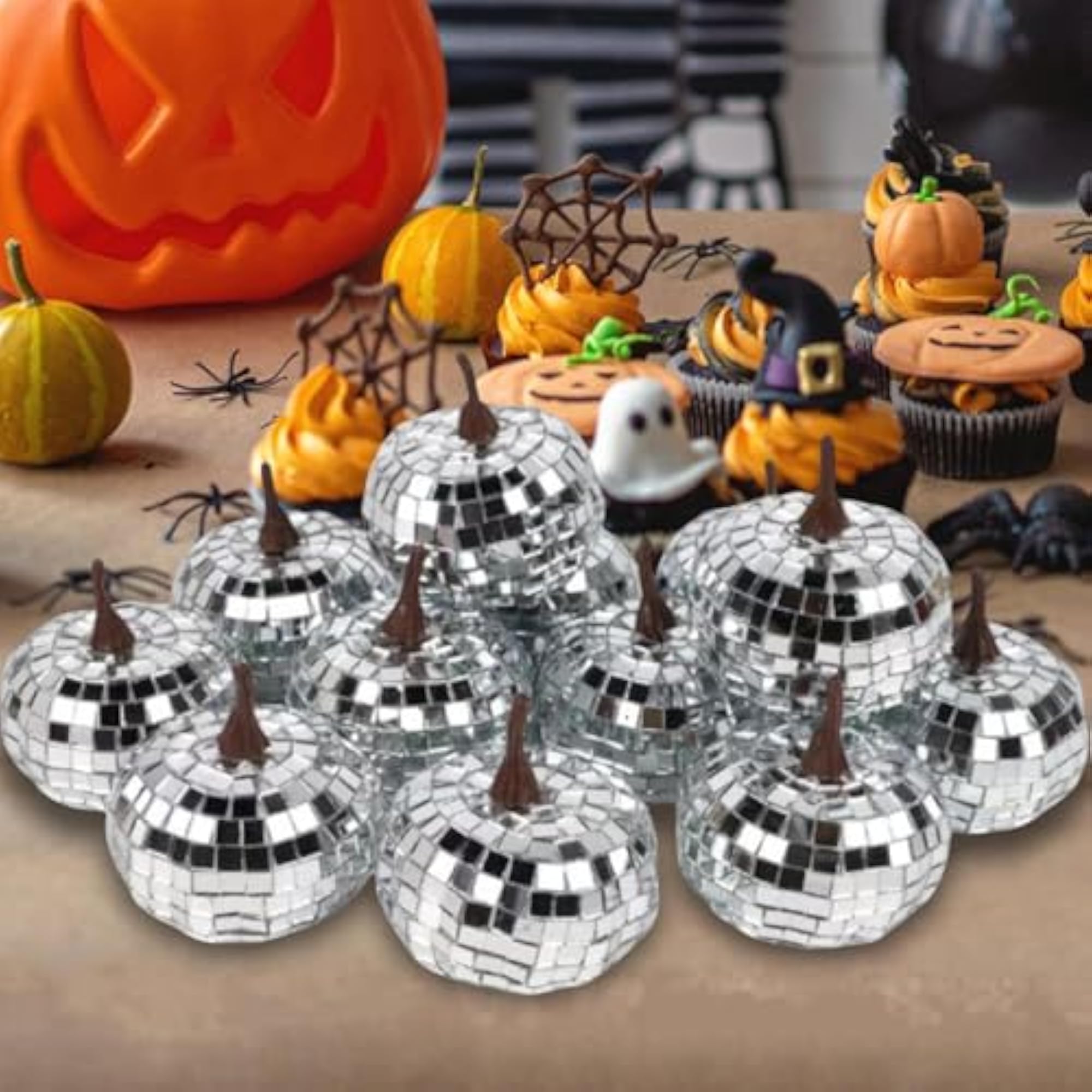 12Pcs Mini Artificial Pumpkins Glitter Ornaments for Party Table Centerpiece
