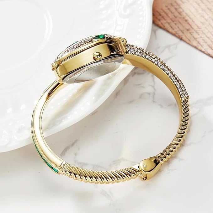 Image of Women's Gold Bracelet Watch | Snake Coil Cuff Style | Crystal Studded Oval Dial | Elegant Jewellery Watch for Women & Girls | Party, Wedding & Festive