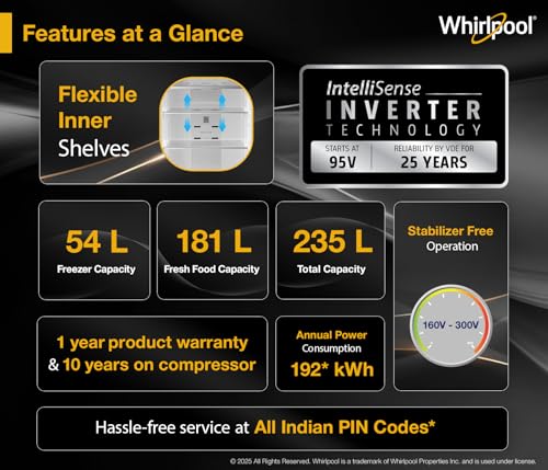Image of Whirlpool 235 L 3 Star Frost-free inverter Double Door Refrigerator (IF INV 278 LUNAR BLACK(3S) CONV-Y, 2026 Model)