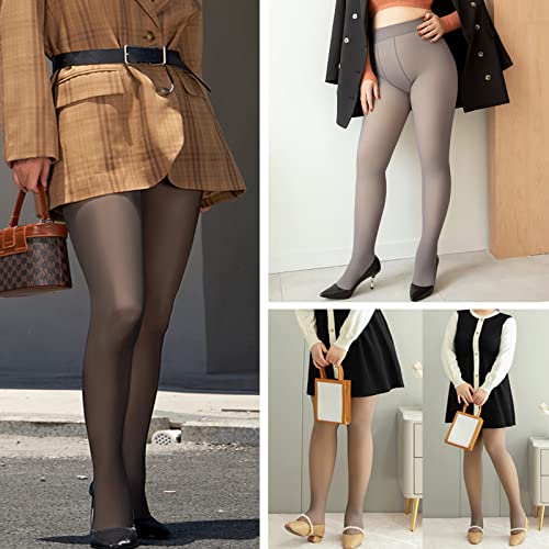 Fulnew Fake Translucent Nude Fleece Tights Winter Fleece Lined Sheer Tights Opaque Thermal Pantyhose For Women (Plussize,Black,220) #TOP5