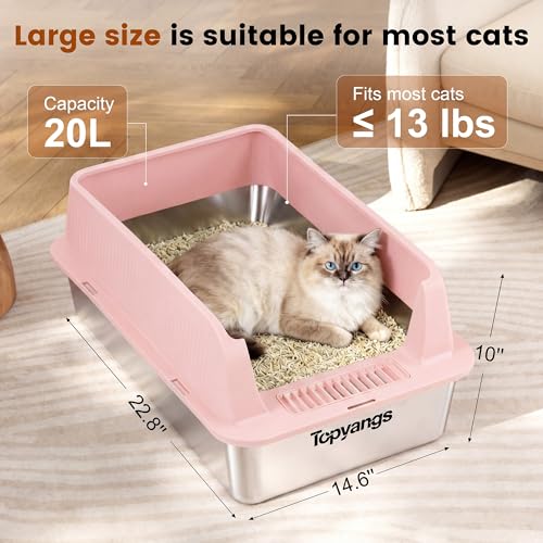 Set 2 areneros metálicos grandes para gatos con tapa y scoop miniatura 6