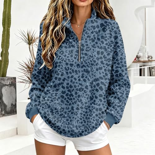 Womens Quarter Zip Sweatshirt Cheetah Leopard Comfy Pullover Sweatshirt - image 2