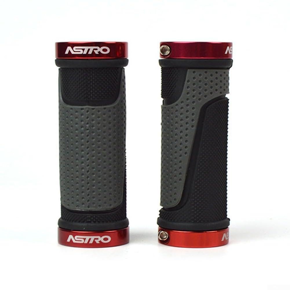 For Bicycle Handlebar Grips, Ergonomic TPR Rubber Lock-On Grips with For CNC Aluminum Alloy Collar, 90mm Length for 22.2mm Mountain Road For Bike Handlebars(Red)