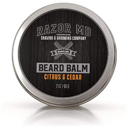 Razor MD Natural Beard Balm for Men, Non-Greasy Styling Balm to Shape, Tame, Soften Skin, Citrus & Cedar, 2 oz