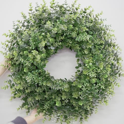 26 Large Boxwood Wreath for Front Door Window Porch Artificial Boxwoods Greenery Leaves Outdoor Indoor Wreath for Home Door Farmhouse Wall Decor Spring Summer All Seasons Green