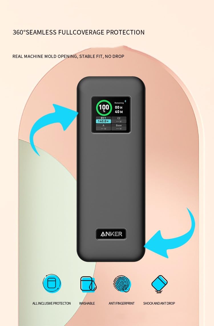 FTRONGRT Coque Compatible avec Anker Prime 27650mAH 250W Power Bank, Étanche à la Poussière, Anti-Chute, Silicone Étui de Protection Compatible avec Anker Prime 27650mAH 250W Power Bank. Gris