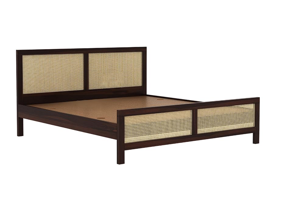 Image of Solid Sheesham Wood Poster King Size Poster Honeymoon Bed Without Storage with Designer Piller and Cane Crafting