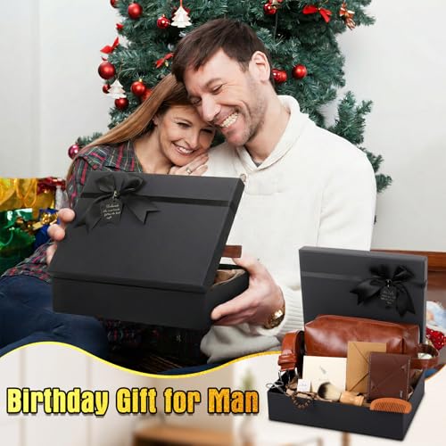 Image of Shyyween 10 Pcs Birthday Gifts Baskets for Men Father Gift Get Well Soon Gifts Beard Care Set Graduation Gift for Him with Bathrobe, Wallet, Beard Comb & Brush Set for Dad Boyfriend Husband(Khaki)