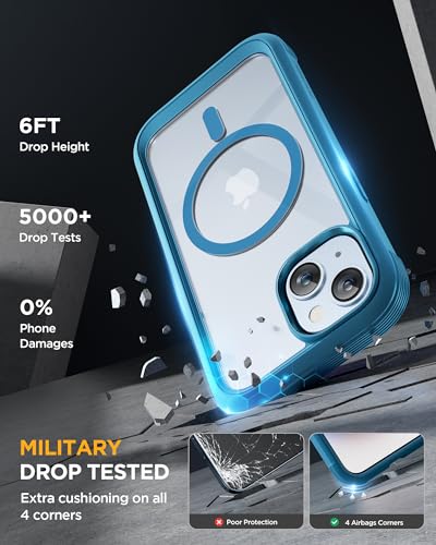 Image of Miracase Magnetic for iPhone 15 Plus Case 6.7'' [Compatible with Magsafe] Full-Body Military Drop Proof 15 Plus Phone Case Cover with Built-in 9H Tempered Glass Screen Protector,Magnetic Blue