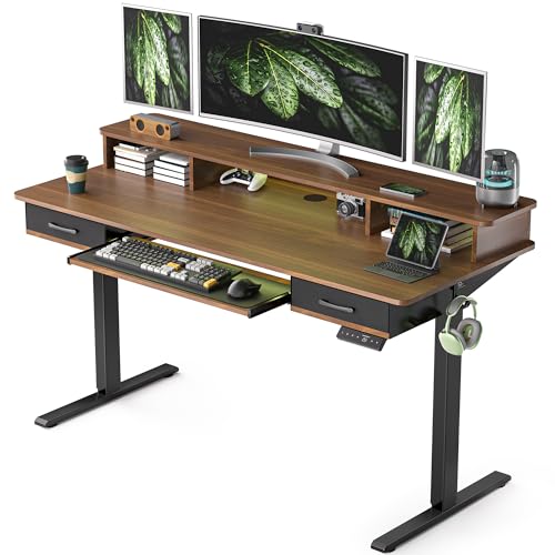 Electric Standing Desk with Keyboard Tray and Storage