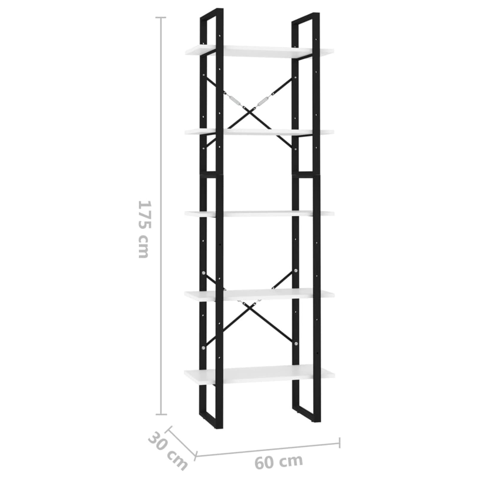 Bücherregal, Regal, Schrank, Regal Kinderzimmer, Bookshelf, Leiterregal, Standregal, Wandregal, Aktenregal, DVD Regal, 5 Fächer Weiß 60x30x175 cm Spanplatte