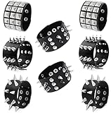 Jewdreamer 8 Pieces Punk Studded Bracelet Black Leather Rivet Bracelet Cuff Wrap Bangle Snap Button